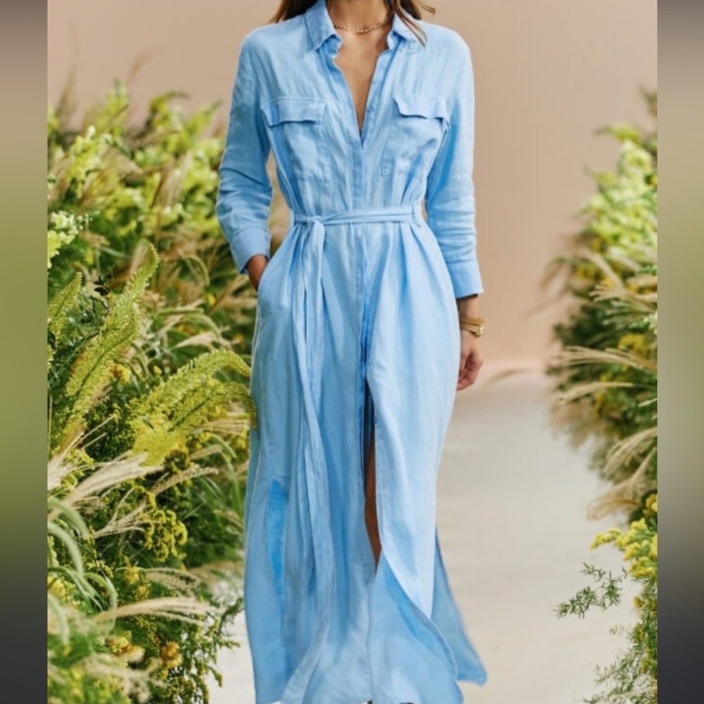 L'AGENCE Light Blue Maxi Shirt Dress